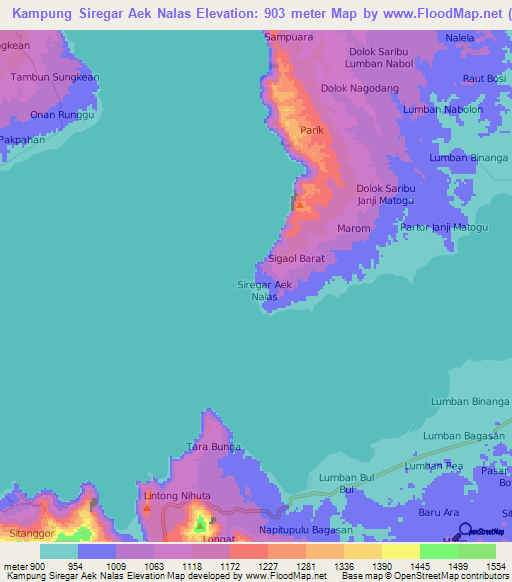 Kampung Siregar Aek Nalas,Indonesia Elevation Map