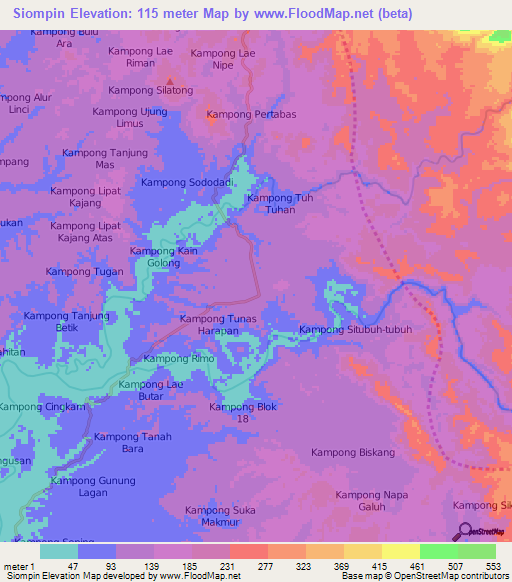 Siompin,Indonesia Elevation Map