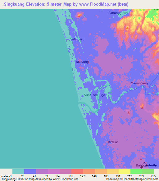 Singkuang,Indonesia Elevation Map