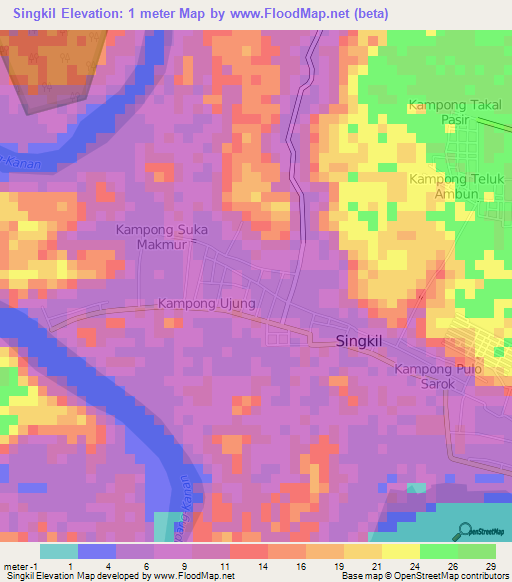 Singkil,Indonesia Elevation Map