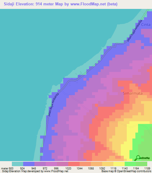 Sidaji,Indonesia Elevation Map