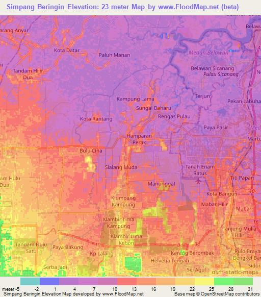 Simpang Beringin,Indonesia Elevation Map