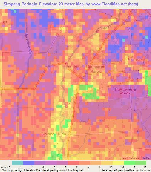 Simpang Beringin,Indonesia Elevation Map