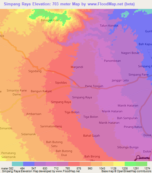 Simpang Raya,Indonesia Elevation Map