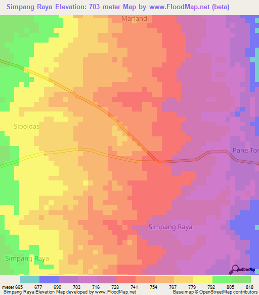 Simpang Raya,Indonesia Elevation Map