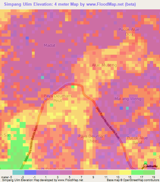 Simpang Ulim,Indonesia Elevation Map