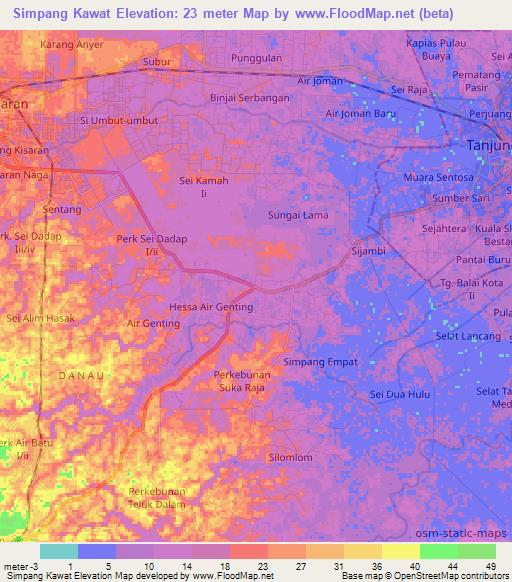 Simpang Kawat,Indonesia Elevation Map