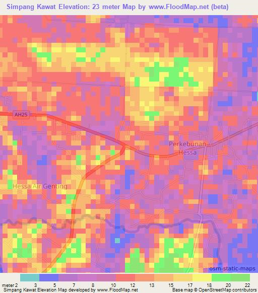 Simpang Kawat,Indonesia Elevation Map