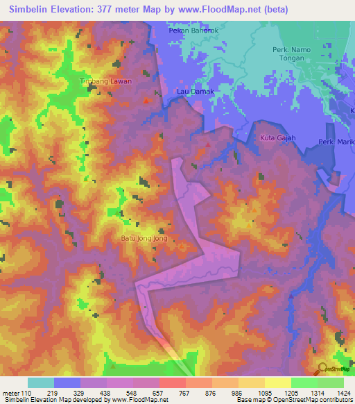 Simbelin,Indonesia Elevation Map