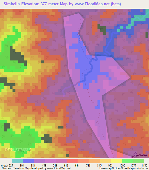 Simbelin,Indonesia Elevation Map