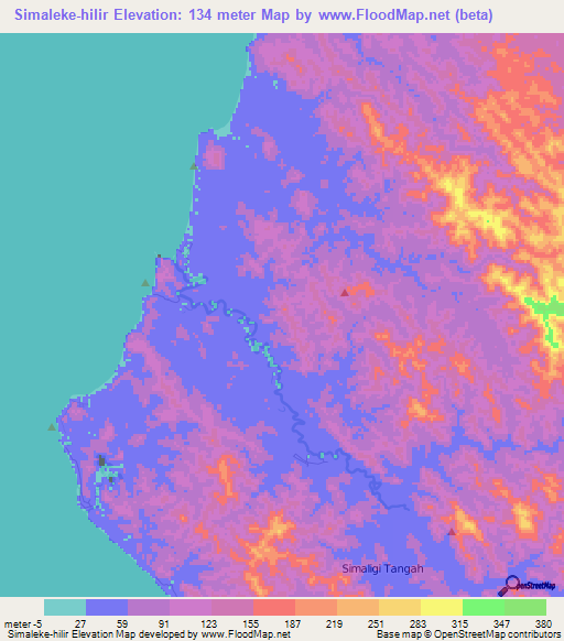 Simaleke-hilir,Indonesia Elevation Map