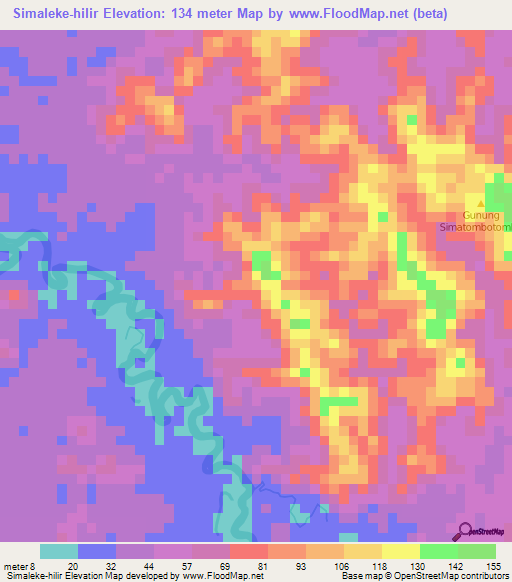 Simaleke-hilir,Indonesia Elevation Map