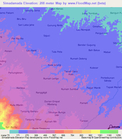 Simadamada,Indonesia Elevation Map