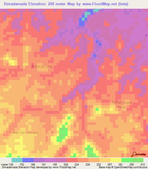 Simadamada,Indonesia Elevation Map