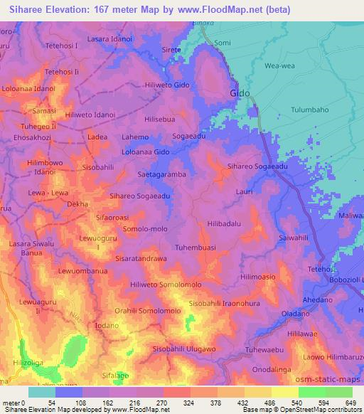 Siharee,Indonesia Elevation Map