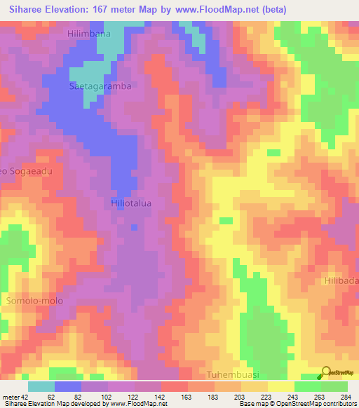 Siharee,Indonesia Elevation Map