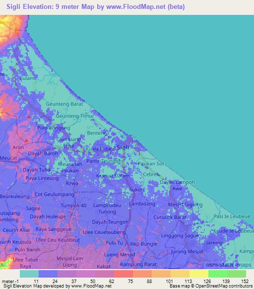 Sigli,Indonesia Elevation Map