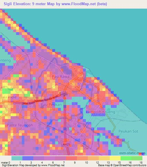 Sigli,Indonesia Elevation Map