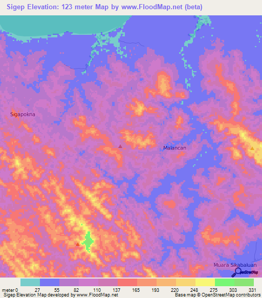 Sigep,Indonesia Elevation Map