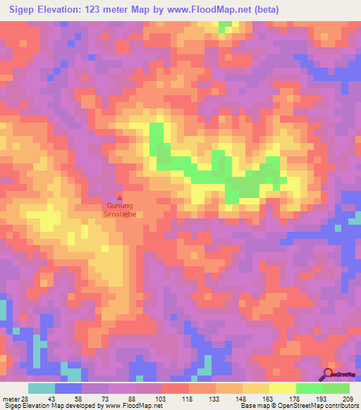 Sigep,Indonesia Elevation Map