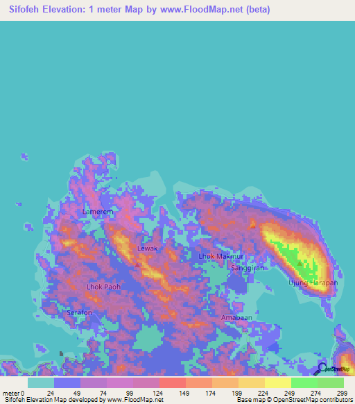 Sifofeh,Indonesia Elevation Map