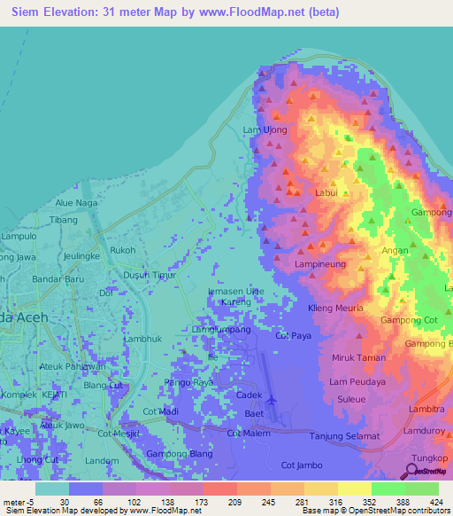 Siem,Indonesia Elevation Map