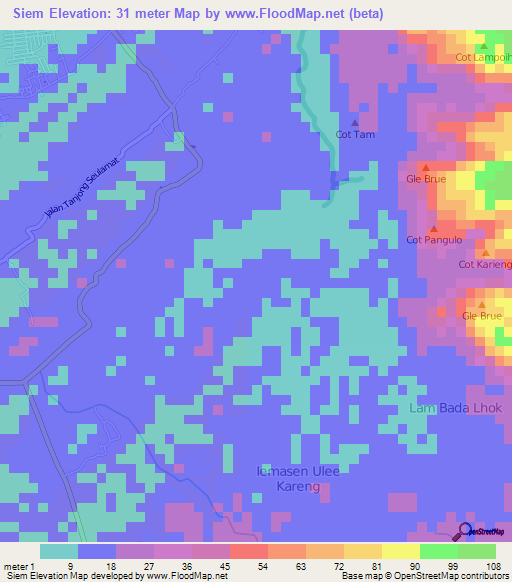 Siem,Indonesia Elevation Map