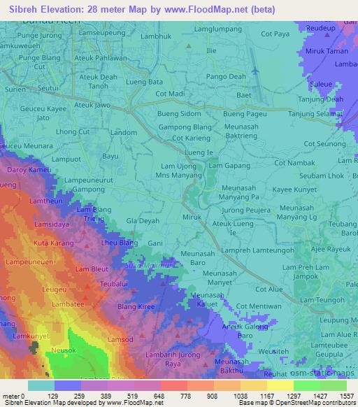 Sibreh,Indonesia Elevation Map