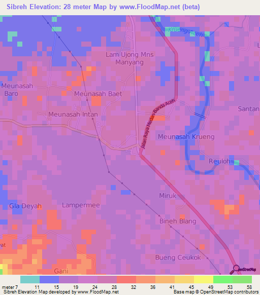 Sibreh,Indonesia Elevation Map