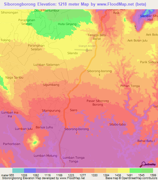 Siborongborong,Indonesia Elevation Map