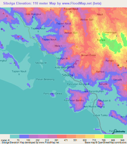 Sibolga,Indonesia Elevation Map