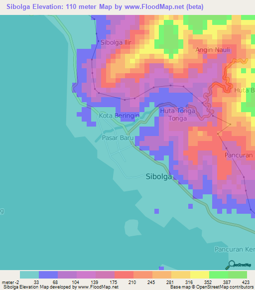 Sibolga,Indonesia Elevation Map