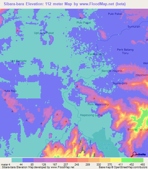 Sibara-bara,Indonesia Elevation Map