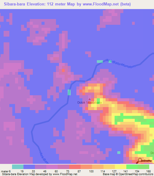 Sibara-bara,Indonesia Elevation Map