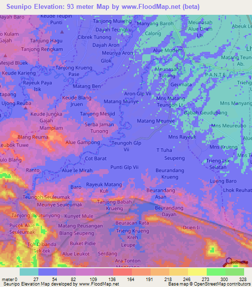 Seunipo,Indonesia Elevation Map