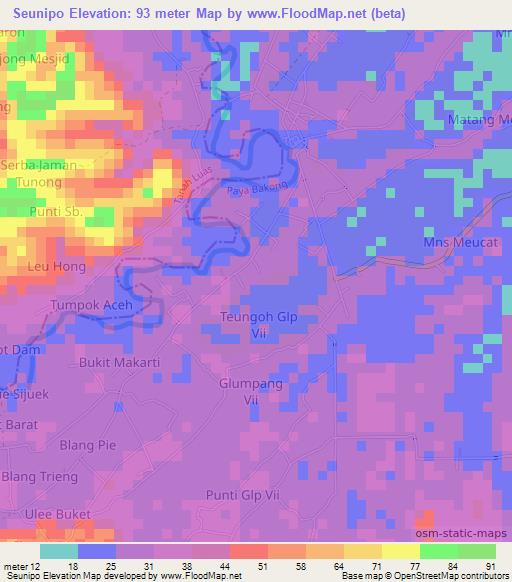 Seunipo,Indonesia Elevation Map