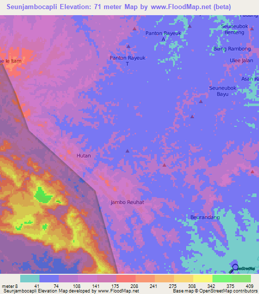 Seunjambocapli,Indonesia Elevation Map