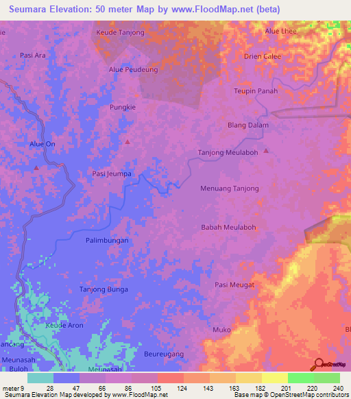 Seumara,Indonesia Elevation Map