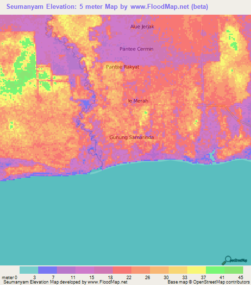 Seumanyam,Indonesia Elevation Map