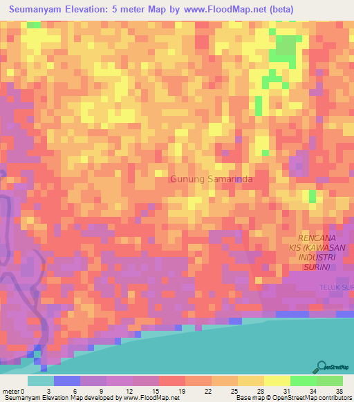 Seumanyam,Indonesia Elevation Map