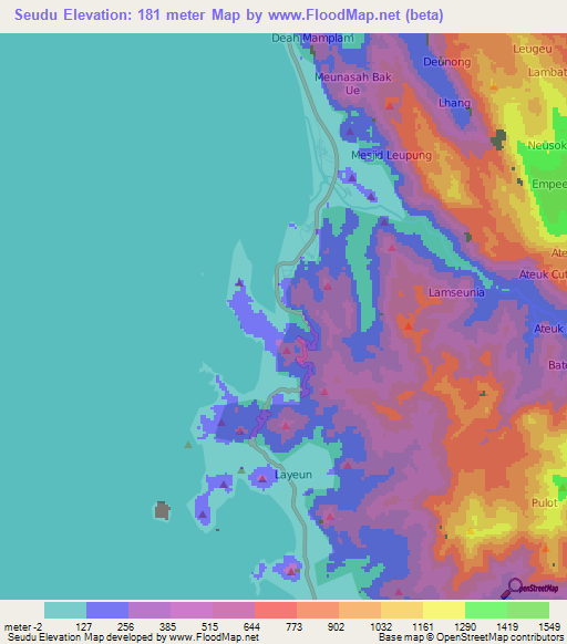 Seudu,Indonesia Elevation Map