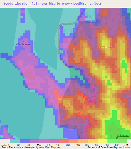 Seudu,Indonesia Elevation Map