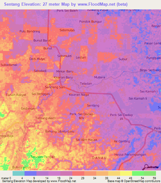 Sentang,Indonesia Elevation Map