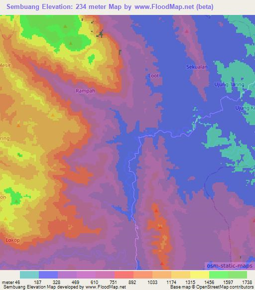 Sembuang,Indonesia Elevation Map