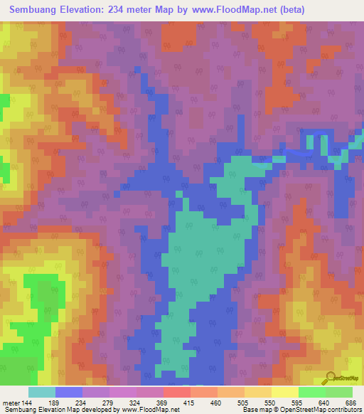 Sembuang,Indonesia Elevation Map