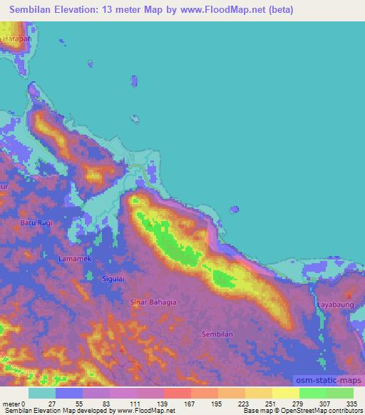 Sembilan,Indonesia Elevation Map