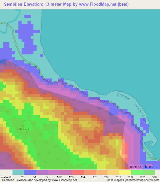 Sembilan,Indonesia Elevation Map