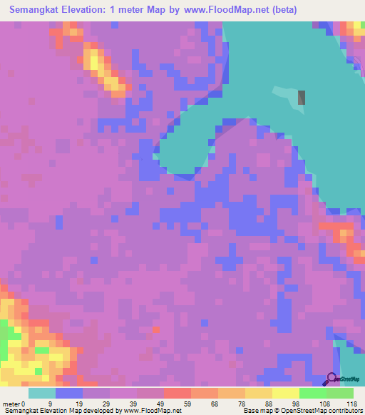 Semangkat,Indonesia Elevation Map