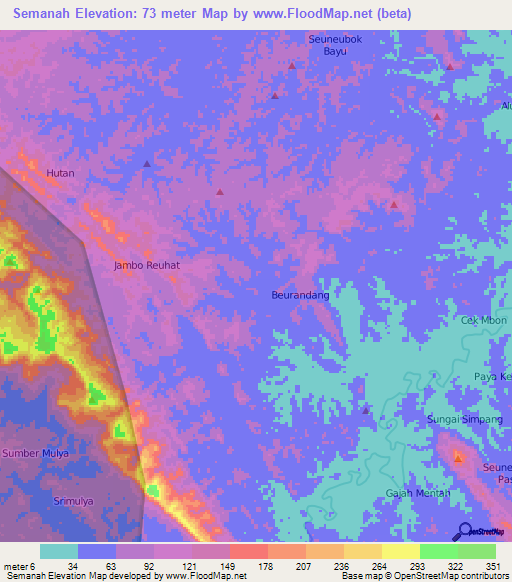 Semanah,Indonesia Elevation Map