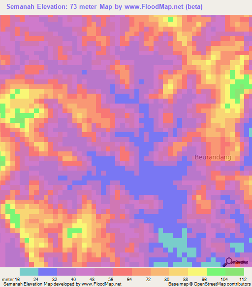 Semanah,Indonesia Elevation Map